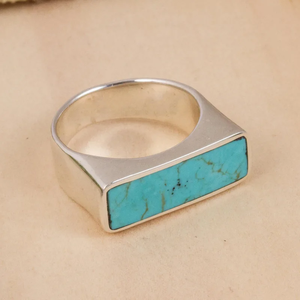 Vente en gros Chevalière unisexe en argent sterling de style bohème Fait à la main Unique Turquoise Bijoux de mode pour lui ses grandes fêtes - Product Image 4