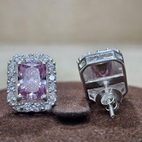 925er Sterlingsilber VVSD Pink Iced Out Original Moissanit Diamant Edelstein Ring und Ohrringe Verlobungsschmuck-Set für Damen
