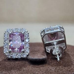 Ensemble de bijoux de fiançailles pour femmes, bague et boucles d'oreilles en argent sterling 925, diamant moissanite original glacé rose VVSD - Product Image 2