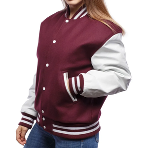 Chaqueta Varsity Morada para Mujer, Manga Larga, Cuello con Botones en Color de Contraste, Estilo Bomber Casual de Otoño - Product Image 5