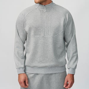 Custom Basics Hombres Deportivo Media cremallera algodón mezclado Invierno Plain Fleece Pullover Sudadera Casual Manga larga Sudadera con capucha de gran tamaño - Product Image 5