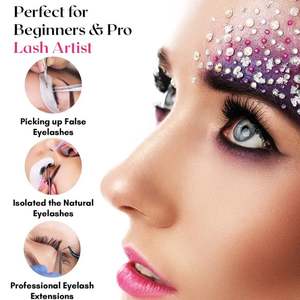 แหนบต่อขนตาปลายแหลมสแตนเลสสีทองและสีเทอร์ควอยซ์สำหรับมืออาชีพ - Product Image 3