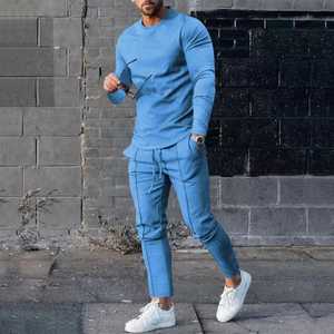 Men <b>Polyester</b> <b>Tracksuit</b> Slim Fit Breathable Spring Casual Sportswear Two Piece Jogger Set - Product Image 1