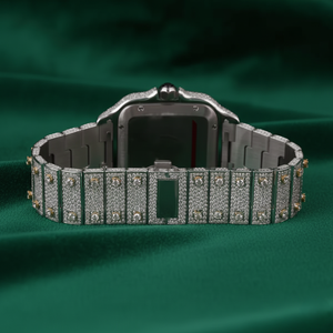 Montre de luxe carrée en moissanite, sertie de pierres, en acier inoxydable, avec lunette baguette, cadran romain champagne, verre saphir, étanche, habillée - Product Image 2