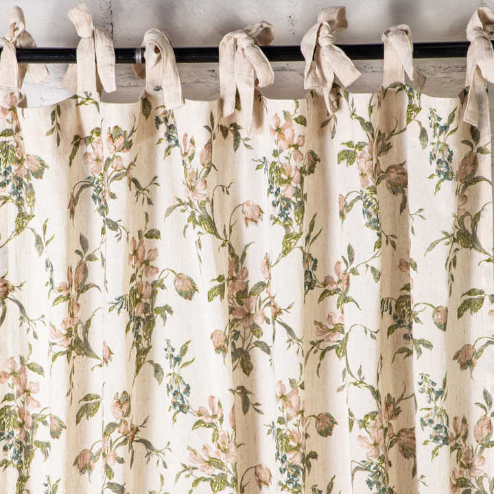 Vintage-Inspired Tie-Top Viscose Linen Curtain with a Garden-Fresh Floral Print for a Soft and Romantic Country Style