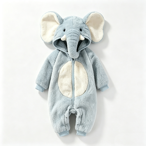 Mono de bebé personalizado con diseño de elefante azul, pelele de bebé con capucha de lana, disfraz de elefante para recién nacido. - Product Image 2