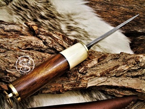 Dao Puukko Thủ Công Lưỡi Cố Định Dao Viking Làm Việc Thời Trung Cổ Bằng Thép Damascus Có Vỏ Bọc Da - Product Image 5