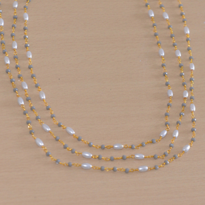 Cadena de Rosario con Cuentas Grises de 3mm y Perlas Blancas, Cadena de Alambre de Latón Chapado en Oro, por Metro, para Fabricación de Joyería DIY - Product Image 3