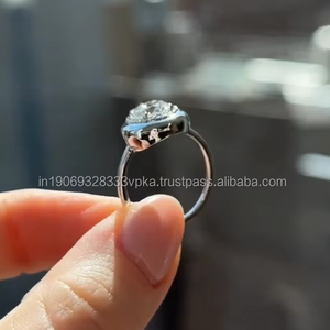 Precioso anillo de bodas de compromiso de Plata de Ley 925, corte de botón de caramelo, diamante simulado, diseño de Halo de moissanita, regalo chapado en oro - Product Image 2