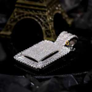 Colgante de Plata de Ley 925 para hombre, colgantes finos rectangulares de nueva moda, Baguette brillante, Diamante cultivado en laboratorio, completamente helado para regalos - Product Image 3