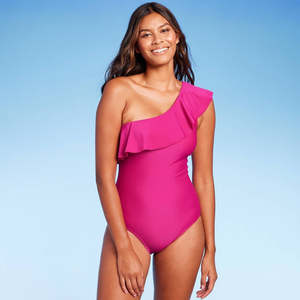 Costume da bagno intero Kona Sol da donna, rosa, taglia S, con volant, monospalla, copertura completa, in Spandex/Nylon - Product Image 4