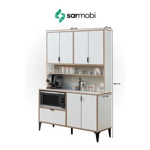 Meuble d'angle de cuisine pour café, unité de rangement à sept portes, organisateur de cuisine moderne, armoire de garde-manger en bois - Product Image 5