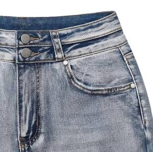 High Quality 2024 Custom Made <b>Women's</b> Straight-leg Denim <b>Jeans</b> <b>Elastic</b> <b>Waist</b> Breathable Summer Fashion Cotton Customizable - Product Image 3