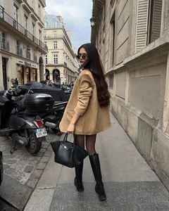 Frais Artical Double boutonnage bouton en peau de mouton Blazer vert daim uni teint solide motif coupe-vent veste printemps hiver automne - Product Image 3