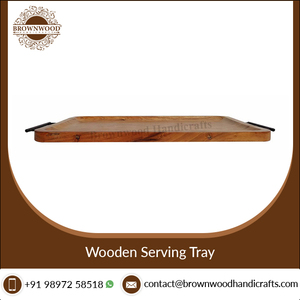 Elegante bandeja de servicio Rectangular de madera de color con acabado de madera natural personalizada hecha a mano con asas de metal para cocina y comedor - Product Image 4