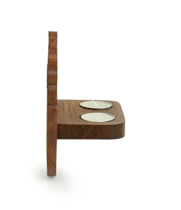 The Dancing Peacock Hand Carved Wall Tea Light Holder in Sheesham Wood Candle Holder for Christmas Decoration Rustic Wooden - Product Image 6