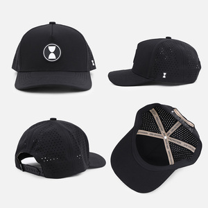 Casquette <span class=keywords><strong>de</strong></span> golf et <span class=keywords><strong>de</strong></span> baseball à <span class=keywords><strong>profil</strong></span> moyen, 5 panneaux, découpée au laser, en polyester noir 98 % et 2 % élasthanne, avec logo <span class=keywords><strong>PVC</strong></span> personnalisé, haute performance - Product Image 2