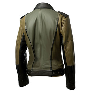Chaqueta de cuero de motorista ajustada suave de carreras con cremallera elegante personalizada verde oliva negro piel de oveja auténtica piel de solapa con muescas - Product Image 2