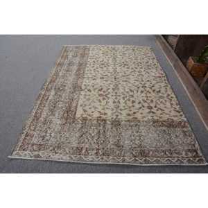 พรมตุรกีโบราณสีเบจสีน้ำตาล3.1 x 4.2ft สำหรับห้องข้างเตียงพรมขนสัตว์ขนาดใหญ่ดีไซน์เย็บปะติดปะต่อกันสำหรับห้องโถงห้องนอนยางสำหรับห้องข้างเตียง - Product Image 2