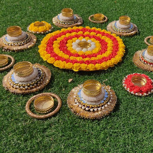 Diwali Decor Rangoli Mat Indian Diwali Gift Cesto Artículos Pearl Tealight Holder Vela Diya Decor Indian Festival Decoración - Product Image 1