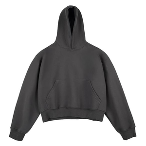 เสื้อฮู้ดโอเวอร์ไซส์ทรงครอป ผู้ชาย สีพื้น ผ้าฝ้ายเฟรนช์เทอร์รี่ สไตล์ลำลอง สตรีทแวร์ แขนยาว มีกระเป๋า - Product Image 5