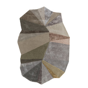 Alfombra de Lana y Viscosa Tejida a Mano Come Around, Diseño de Parches Grises y Negros para Uso en el Hogar y Exposiciones-Tnq-1126 - Product Image 1