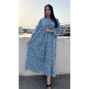 Gran oferta, Vestido largo de algodón con estampado Floral Vintage elegante de verano para mujer, nuevo estilo, manga larga, talla XS, tela de lino lavable - Product Image 1