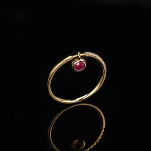 Anillo de Rubí Redondo Simple, Plata de Ley 925, Chapado en Oro de 14K, Anillo de Rubí Minimalista Único para Compromiso, Regalo para Ella - Product Image 3