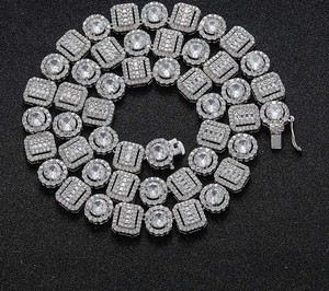 Hiphop sólido 925 plata esterlina \ oro Bling Iced Out VVS Moissanite Rock Square \ CADENA DE TENIS redonda para Mujeres Hombres joyería fina - Product Image 2