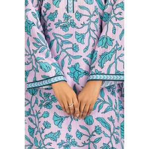 Chemise en soie imprimée Dobby violet clair décontractée pour femmes, broderie florale, col mandarin, tailles XS à 4XL pour le printemps/été - Product Image 1