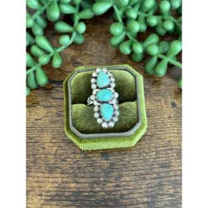 Southwest Handmade Kingman Turquoise <b>Sterling</b> <b>Silver</b> <b>Adjustable</b> Cluster <b>Ring</b> - Product Image 1