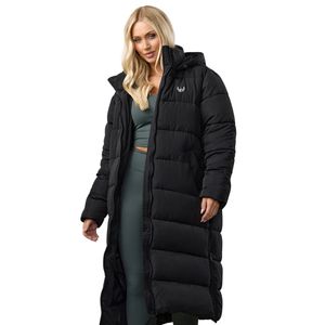 Manteau long matelassé noir pour femme, veste d'hiver à capuche, entièrement zippée, isolée, vêtement d'extérieur chaud et décontracté pour le froid - Product Image 1