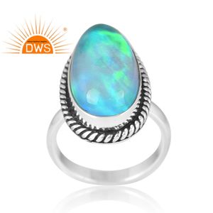 แหวนพลอยโอปอลของท้องฟ้าออโรร่าสีเงินสเตอร์ลิงเครื่องประดับแบบสั่งทำของขวัญสำหรับผู้หญิงสำหรับเธอ - Product Image 1