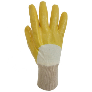 Gants en coton Interlock Doublure en jersey jaune Gants enduits de nitrile imperméables à l'huile 3/4 - Product Image 6