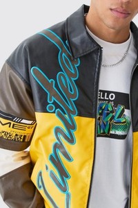 Chaqueta de Motociclista Unisex de Piel de Vaca Auténtica, Estilo Moderno, Original, con Apliques Bordados en Negro y Amarillo, para Invierno, Tallas Grandes - Product Image 5