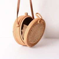 Tas Clutch Wanita Anyaman Rotan Vintage Buatan Tangan Warna Alami Lapisan Katun Dekorasi Kancing Pengunci Pita untuk Musim Panas dan Pantai MPL