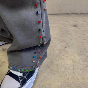 Pantalones de chándal para hombre OEM French Terry Cotton Heavyweight Baggy Gym Acid Wash Pearl Studded Rhinestone Diamond - Product Image 5