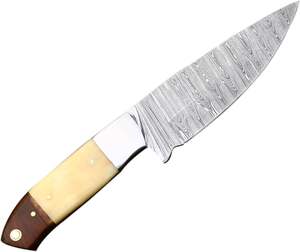 Cuchillo de caza de hoja fija de Damasco con Funda de cuero, mango de hueso de camello, estilo vaquero compatible con OEM para cazar, acampar al aire libre - Product Image 2