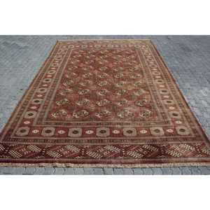 Alfombra Turca Vintage Extra Grande de 9.3x13.4 pies con Diseño de Plantas y Árboles Rojos, en Lana, con Diseño de Patchwork y Base de Látex - Product Image 1