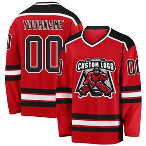 Jersey de Hockey sobre Hielo para Hombre 100% Poliéster, Rojo y Negro, Uniforme de Equipo Personalizado con Impresión, Bordado y Sublimación, Fabricante - Product Image 1