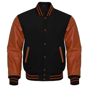 Chaqueta Bomber Varsity profesional transpirable para hombre, recién llegado, decoración bordada en negro y marrón, estilo callejero, cuello levantado - Product Image 1
