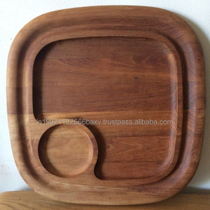 Bandeja de servicio de tamaño personalizado al por mayor, de madera de nogal y bambú con vidrio para decoración del hogar y restaurante, uso en hoteles - Product Image 4
