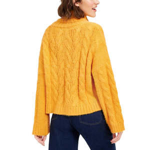 Maglione da Donna Vintage con Collo ad Anello Lavorato a Maglia a Treccia, Stampa Ricamata Sole + Luna, Giallo, Taglia Extra Large, Traspirante, Lungo, per la Stagione Autunnale - Product Image 2