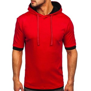 Sérigraphie personnalisée T-shirt à manches courtes vierge Sweat à capuche Vente en gros Été Coton peigné Sports Ourlet renversé T-shirt à capuche pour hommes - Product Image 5