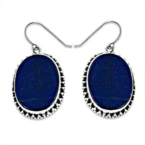 Boucles d'oreilles pendantes style bohème pour femme, en pierre naturelle lapis-lazuli, sertissage clos en argent 925, forme goutte d'eau, bijoux de fête - Product Image 2