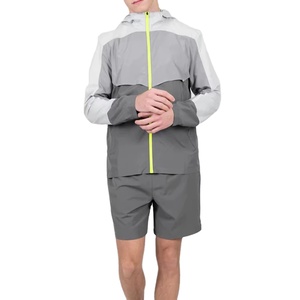 High Quality <b>Lightweight</b> Short Set with Zipper Hooded <b>Jacket</b> Unisex Windbreaker Summer Jogger Shorts For Running Exercise - Product Image 1