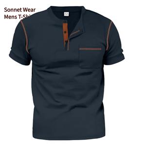 Camiseta de bolsillo para hombre, cómoda, suave, contraste sólido - Product Image 3