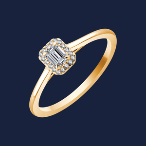 Bague en or massif 14 carats avec diamant de laboratoire taille émeraude de 0,30 carat, halo cathédrale, qualité H+-SI, pour usage quotidien, cadeau - Product Image 3