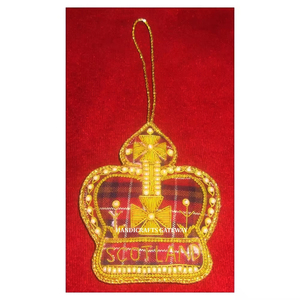 Bordado Zari dorado hecho a mano de diseñador indio con trabajo de cuentas nuevo diseño de forma de corona uso para adorno colgante de árbol de Navidad - Product Image 1
