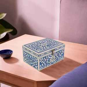 Boîte à bijoux incrustée d'os en bois de haute qualité avec stockage de bijoux et de cadeaux de couleur personnalisée-Intérieur doux pour articles délicats - Product Image 5